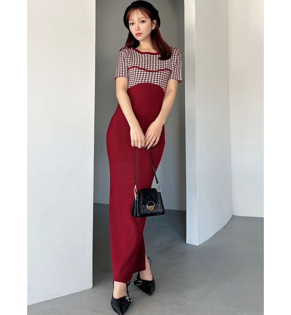 RESEXXY「ハウンドトゥースバイカラーニットワンピース」|ワンピース|