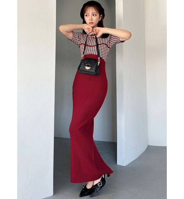 RESEXXY「ハウンドトゥースバイカラーニットワンピース」|ワンピース|