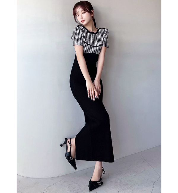 RESEXXY「ハウンドトゥースバイカラーニットワンピース」|ワンピース|