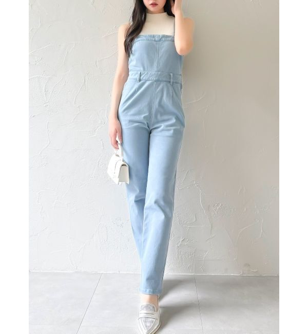 dazzlin「スリムデニムベアロンパース」|ワンピース|ブルー