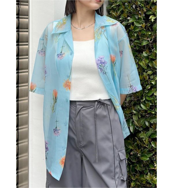 MURUA「フラワーシアーオープンカラーシャツ【WEB限定】」|シャツ・ブラウス|ブルー