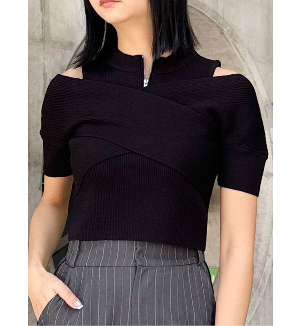 MURUA「ZIPカシュクールハーフニット」|ニット・セーター|ブラック