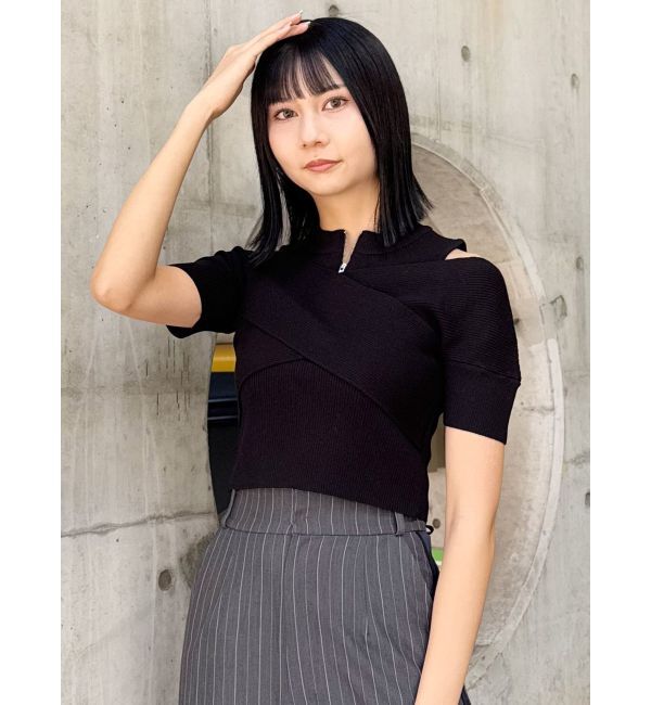 MURUA「ZIPカシュクールハーフニット」|ニット・セーター|