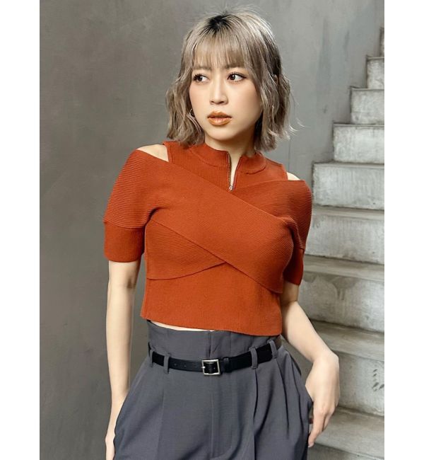 MURUA「ZIPカシュクールハーフニット」|ニット・セーター|