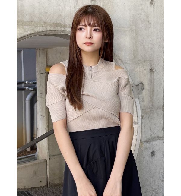 MURUA「ZIPカシュクールハーフニット」|ニット・セーター|