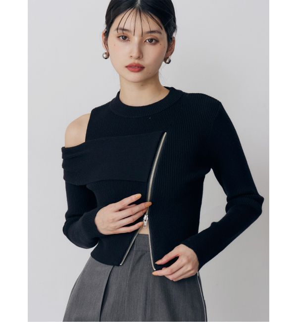 MURUA「ワンショルダーZIPニット」|ニット・セーター|ブラック