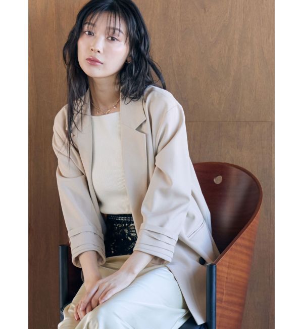 LAGUNAMOON「バイカラーボタンジャケット」|テーラードジャケット|ベージュ