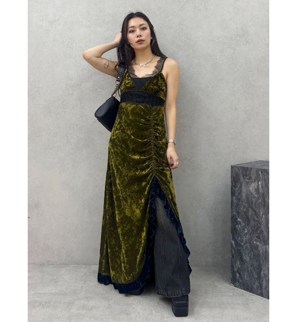 EVRIS「ベロアレースロングワンピース」|ワンピース|