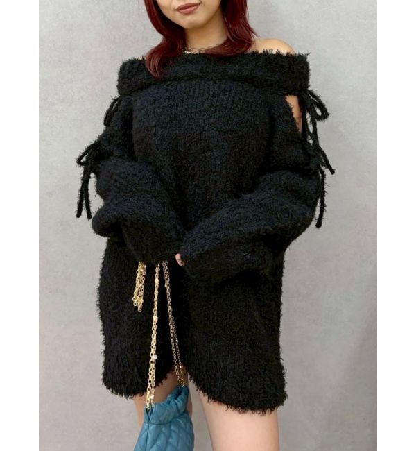 EVRIS「リボンオフショルニットワンピース」|ワンピース|ブラック