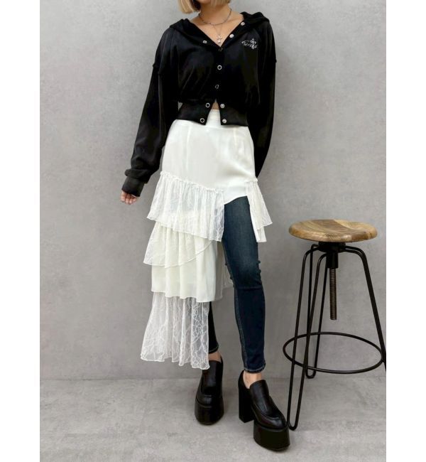 EVRIS「ミックスドッキングアシンメトリースカート」|スカート|