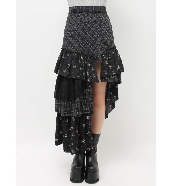 EVRIS「ミックスドッキングアシンメトリースカート」|スカート|