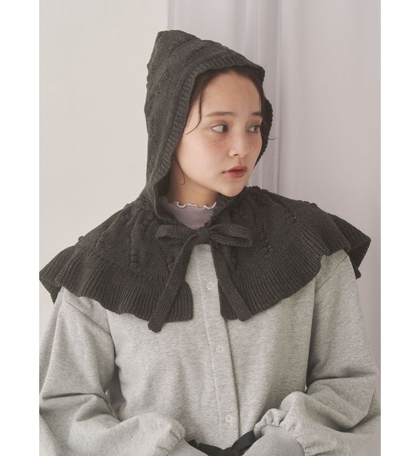 merry jenny「ケープカラーニットフーディー」|その他|チャコールグレー