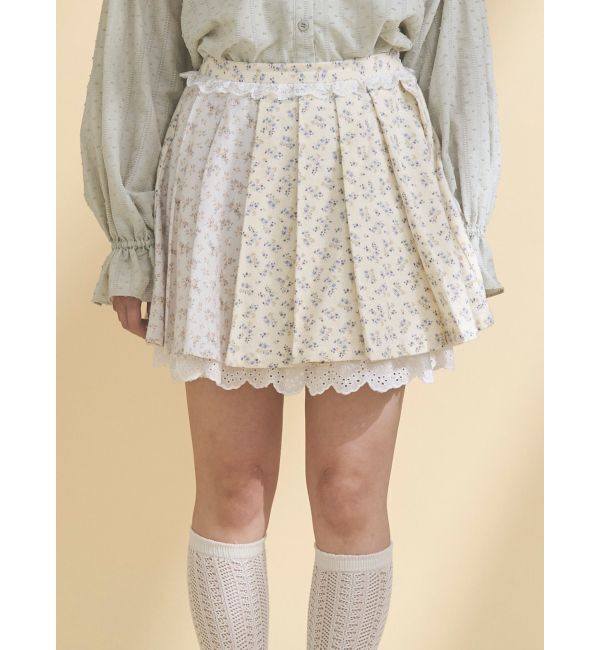 merry jenny「flowerアソートプリーツミニスカート」|スカート|ブルー