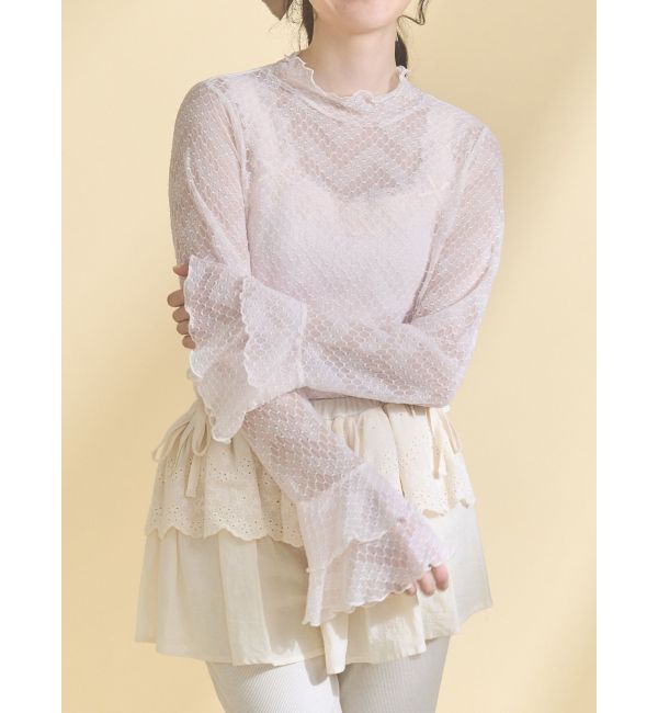 merry jenny「シアーレーストップス」|Tシャツ・カットソー|ピンク