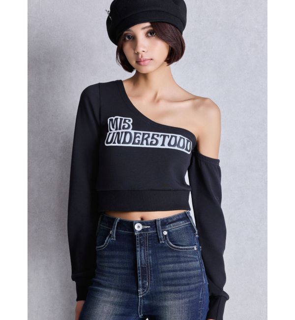 GYDA「MIS UNDERSTOODワンショルショートトップス」|Tシャツ・カットソー|ブラック