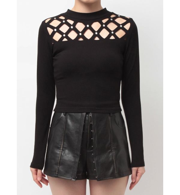 GYDA「latticeカット bijouトップス」|Tシャツ・カットソー|