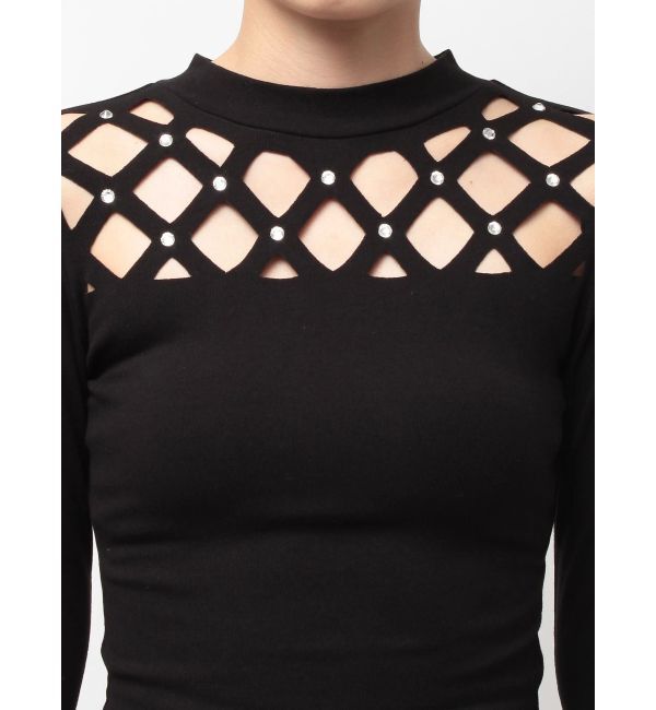 GYDA「latticeカット bijouトップス」|Tシャツ・カットソー|