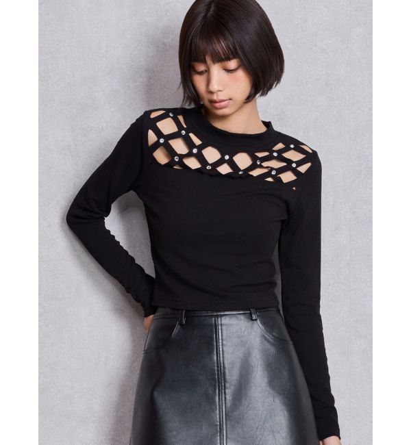 GYDA「latticeカット bijouトップス」|Tシャツ・カットソー|