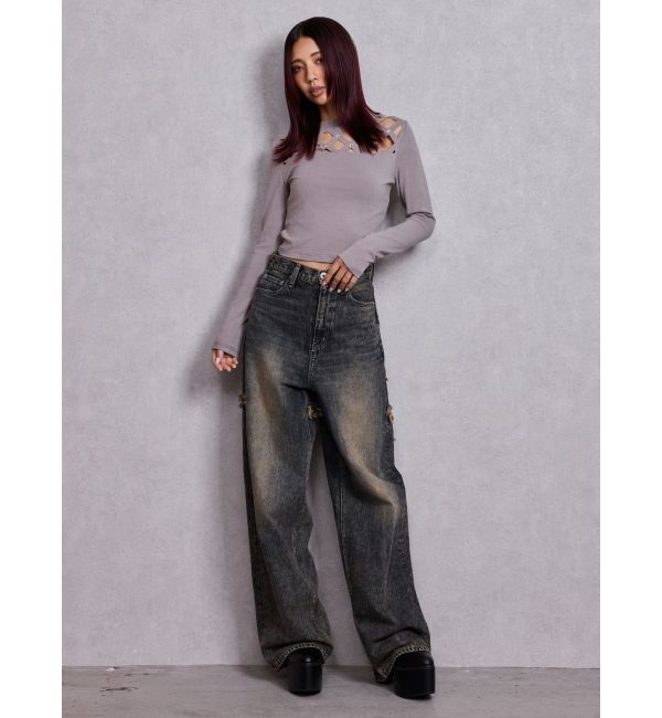 GYDA「latticeカット bijouトップス」|Tシャツ・カットソー|