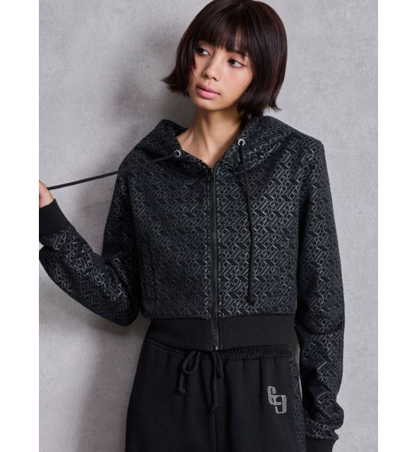 GYDA「GG chain glitter print shortパーカー」|パーカー|