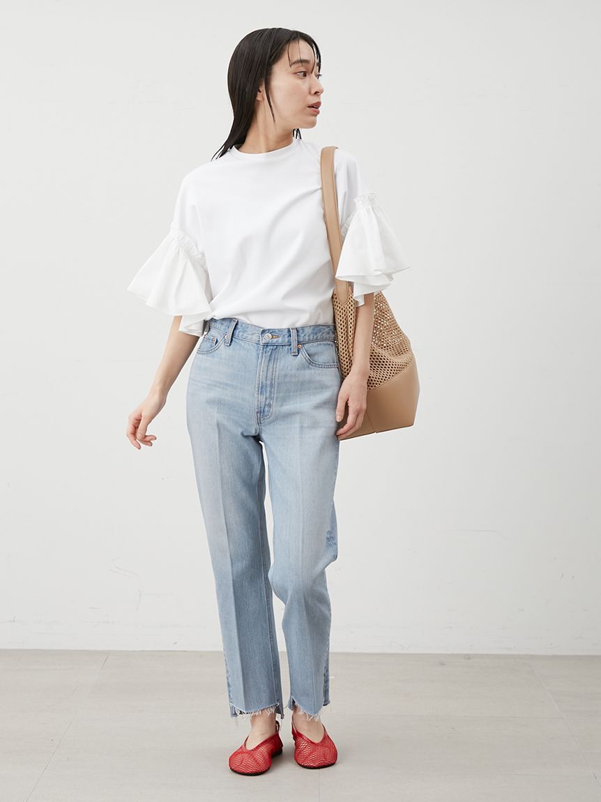Mila Owen「裾段差テーパードデニムパンツ」|デニム|