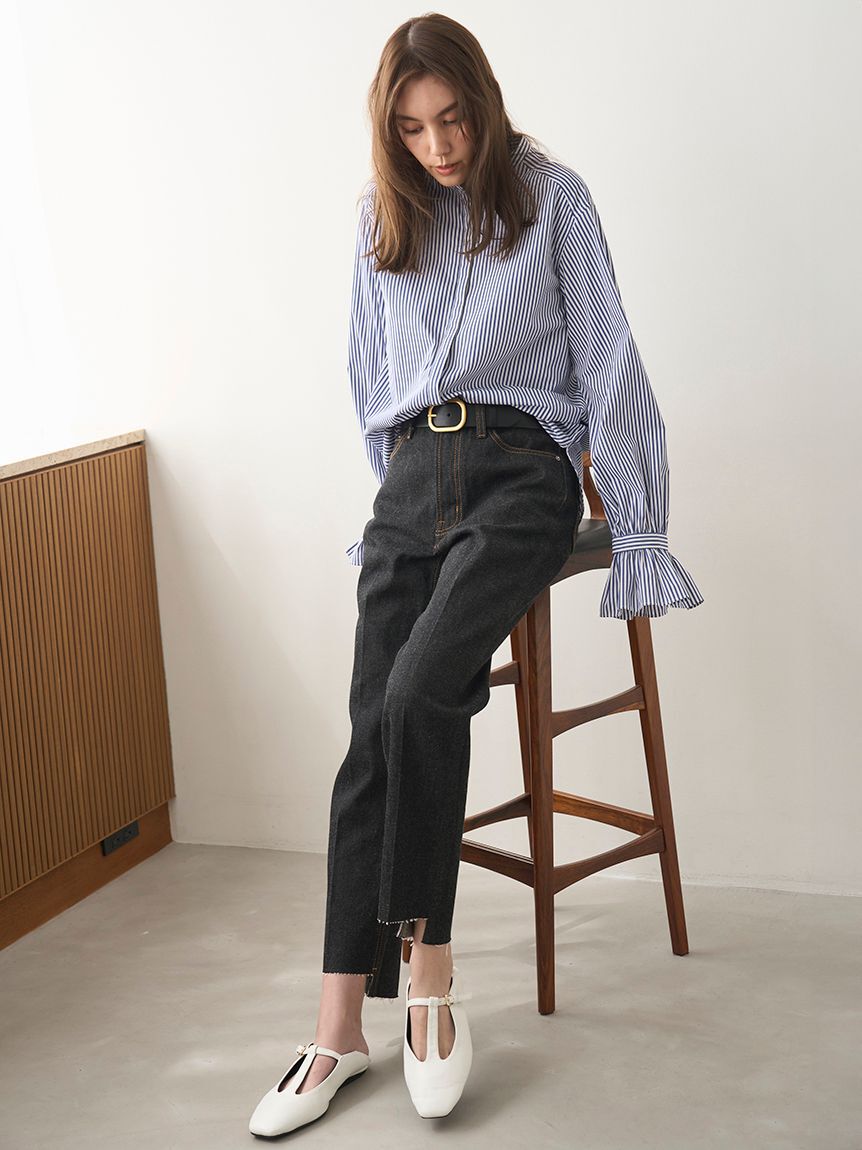 Mila Owen「裾段差テーパードデニムパンツ」|デニム|