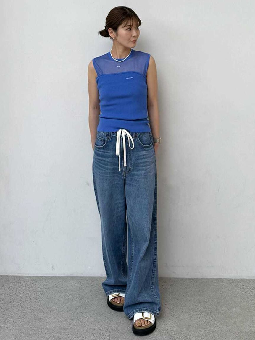 Mila Owen「ウエストドロストワイドデニムパンツ」|デニム|