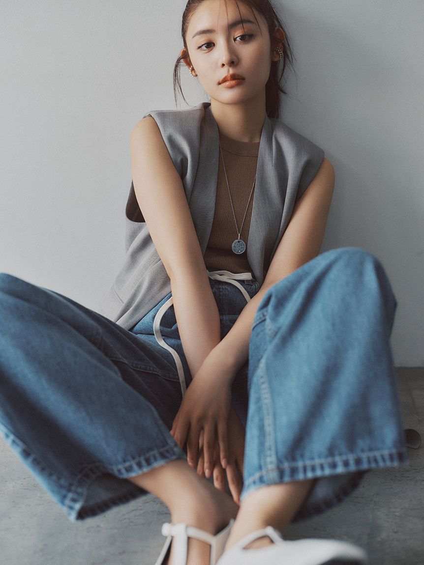 Mila Owen「ウエストドロストワイドデニムパンツ」|デニム|