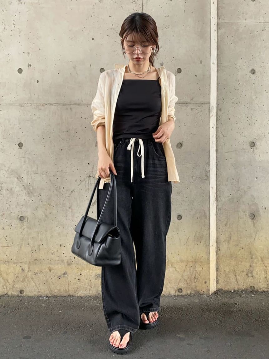 Mila Owen「ウエストドロストワイドデニムパンツ」|デニム|