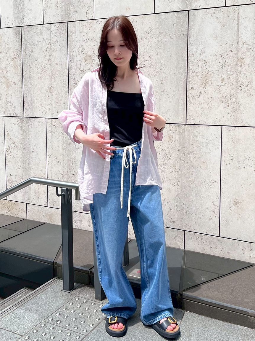 Mila Owen「ウエストドロストワイドデニムパンツ」|デニム|