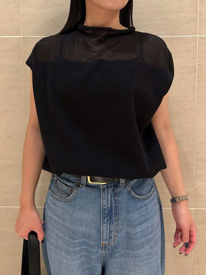 Mila Owen「ハイネックブラウジングシアーニット」|Tシャツ・カットソー|BLK