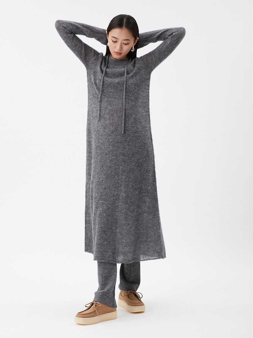 Mila Owen「タイ付きアルパカ混シアーニットフレアワンピース」|ワンピース|