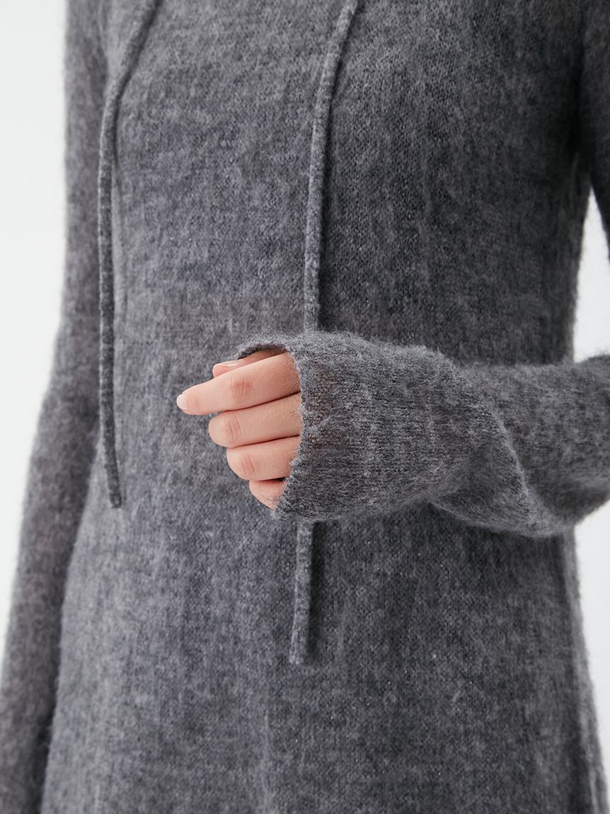 Mila Owen「タイ付きアルパカ混シアーニットフレアワンピース」|ワンピース|