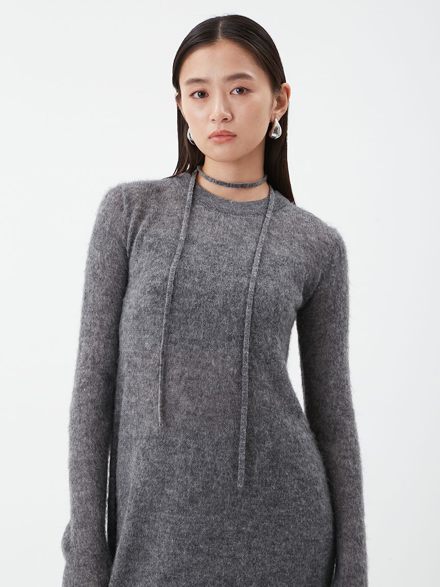 Mila Owen「タイ付きアルパカ混シアーニットフレアワンピース」|ワンピース|