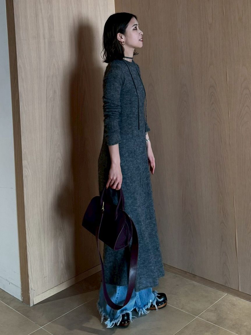 Mila Owen「タイ付きアルパカ混シアーニットフレアワンピース」|ワンピース|