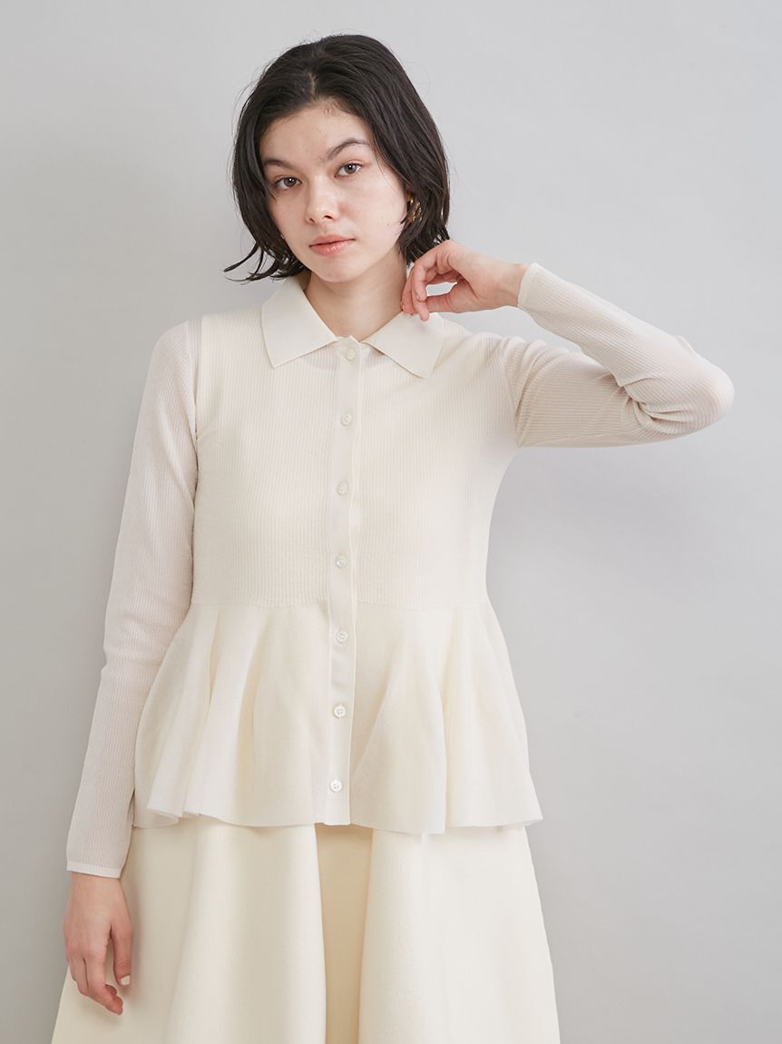 Mila Owen「アンサンブルペプラムシアーポロニットカーディガン」|ニット・セーター|