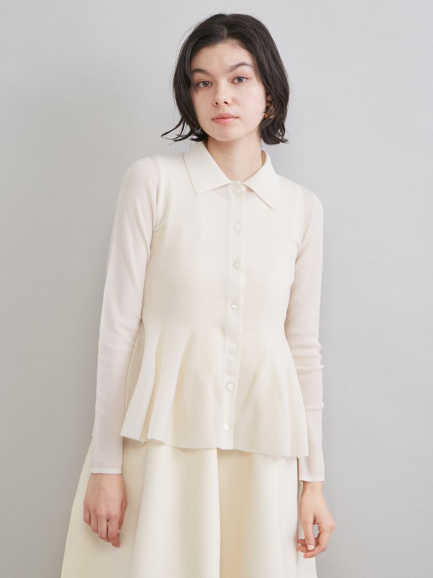 Mila Owen「アンサンブルペプラムシアーポロニットカーディガン」|ニット・セーター|