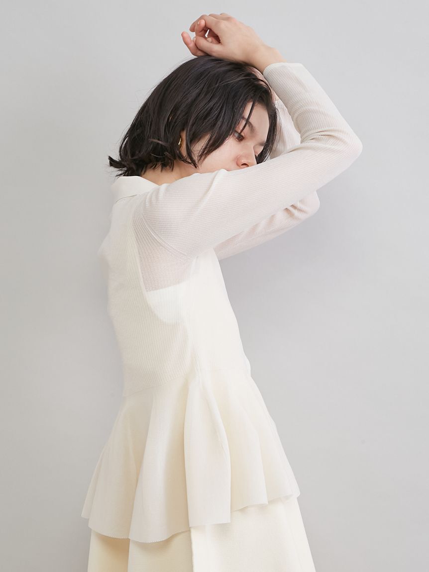Mila Owen「アンサンブルペプラムシアーポロニットカーディガン」|ニット・セーター|
