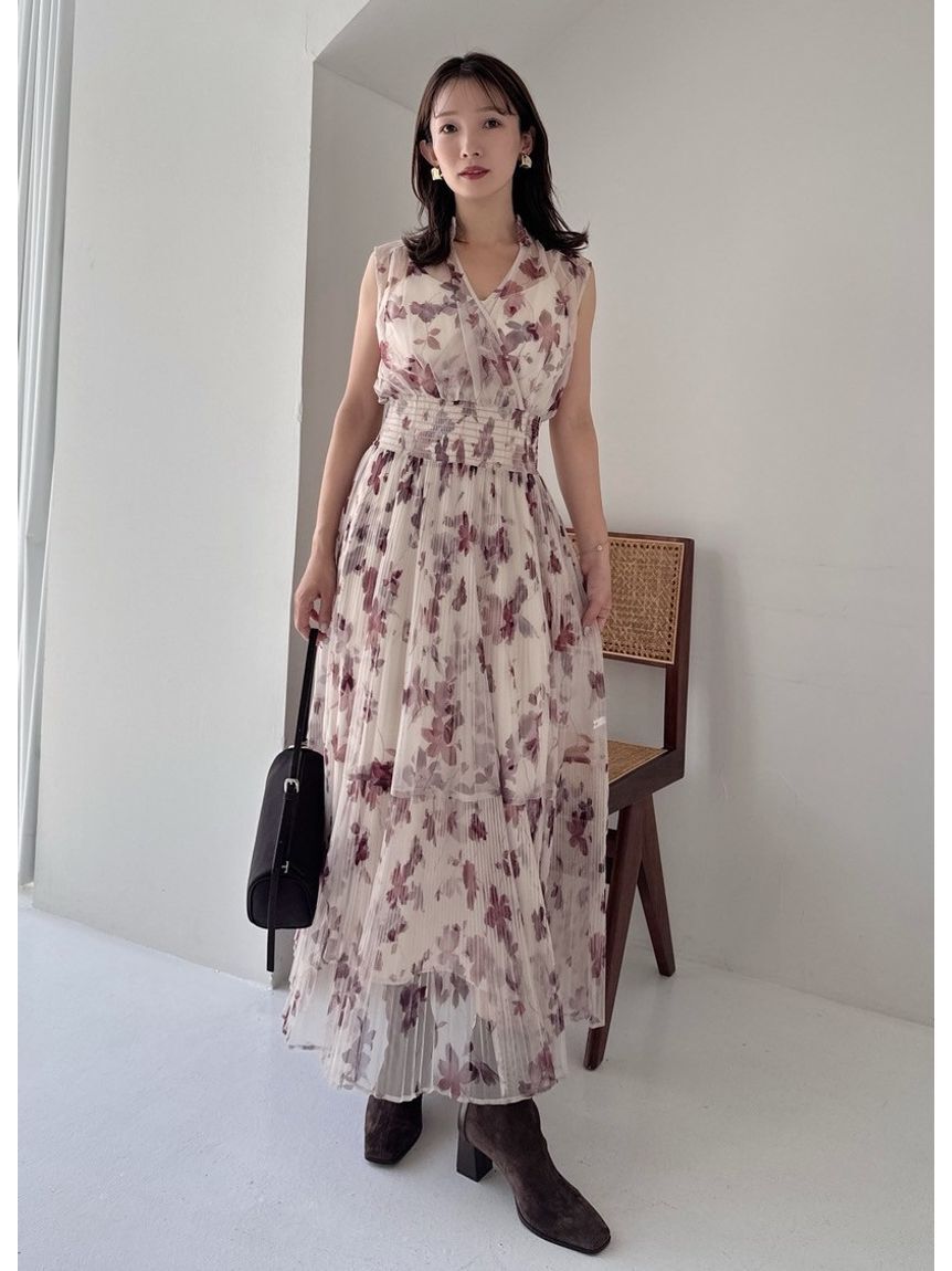 FRAY I.D「【00サイズ】シアーフラワープリーツワンピース」|ワンピース|