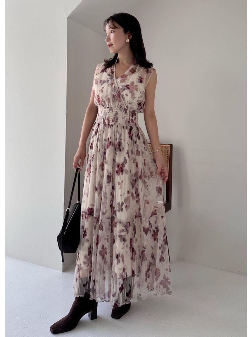 FRAY I.D「【00サイズ】シアーフラワープリーツワンピース」|ワンピース|