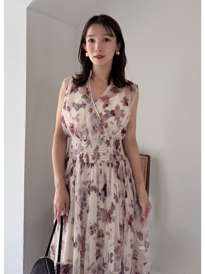 FRAY I.D「【00サイズ】シアーフラワープリーツワンピース」|ワンピース|