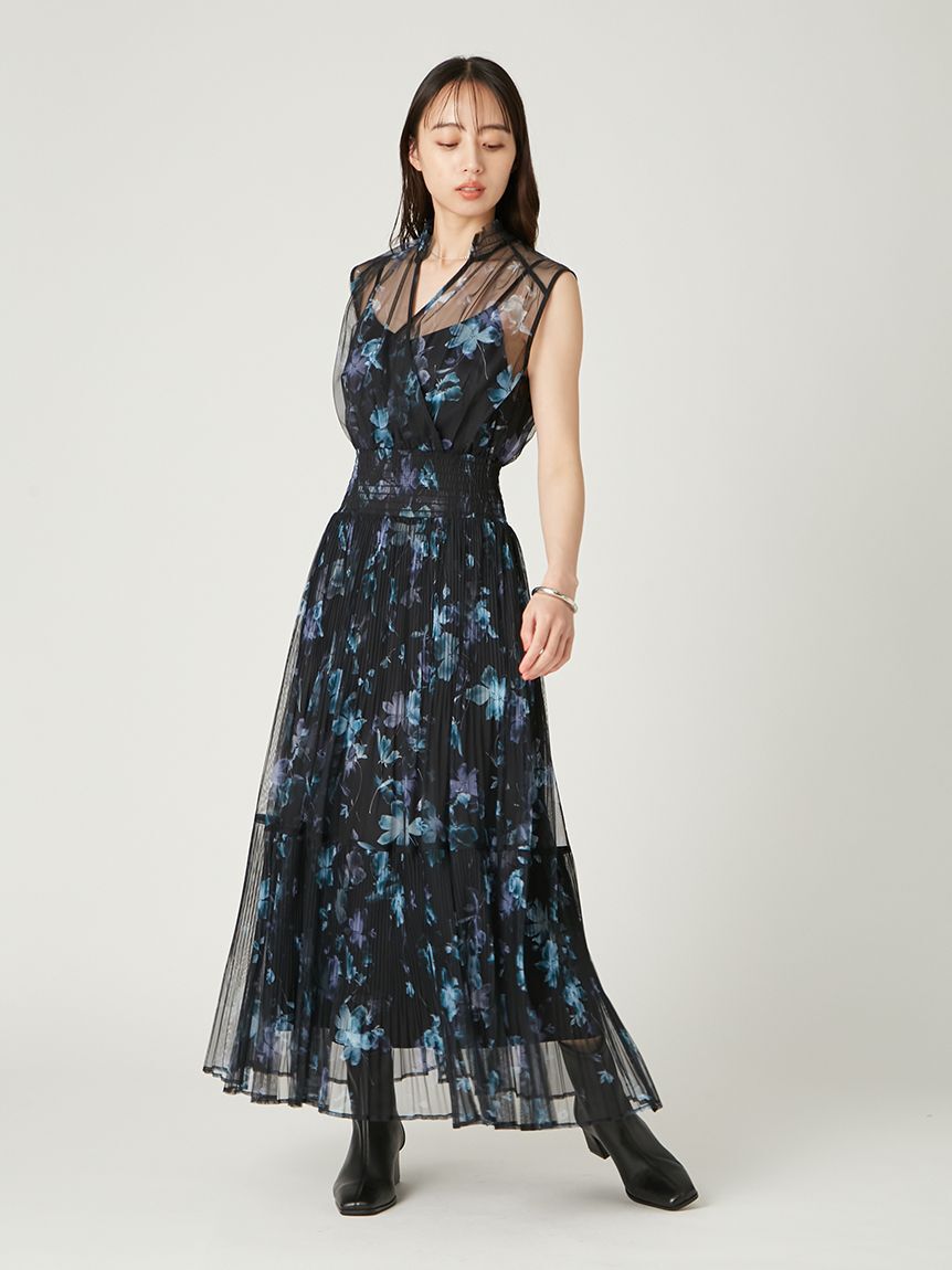 FRAY I.D「【00サイズ】シアーフラワープリーツワンピース」|ワンピース|