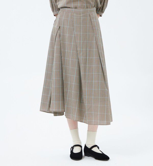 MACKINTOSH PHILOSOPHY「ランダムタックフレアチェックスカート」|スカート|ベージュ