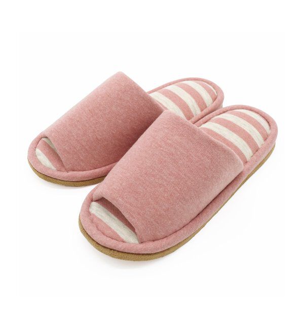 TOKYO DESIGN CHANNEL「ウォッシャブルボーダースリッパ」|ルームシューズ|ピンク