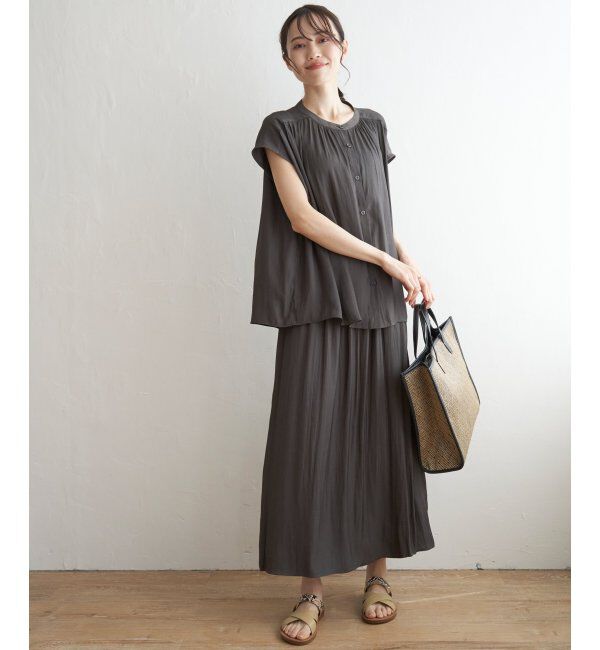 ikka「【セットアップ対応】カッセンギャザーフレンチ袖シャツ」|シャツ・ブラウス|