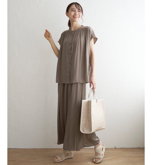 ikka「【セットアップ対応】カッセンギャザーフレンチ袖シャツ」|シャツ・ブラウス|