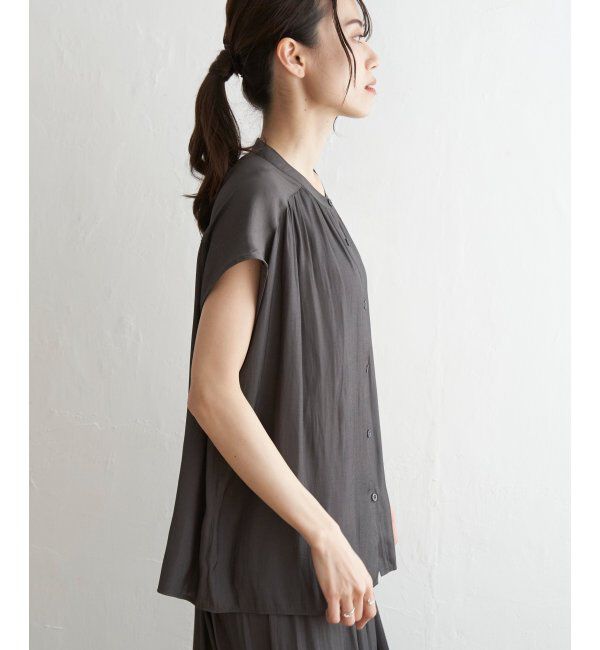 ikka「【セットアップ対応】カッセンギャザーフレンチ袖シャツ」|シャツ・ブラウス|