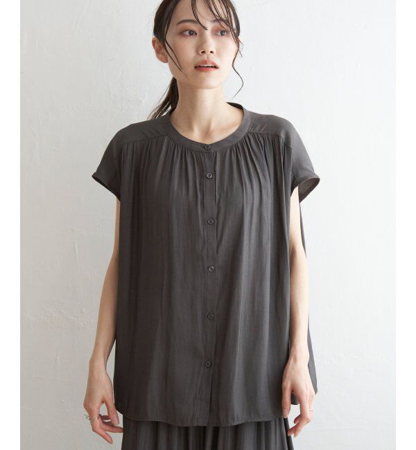 ikka「【セットアップ対応】カッセンギャザーフレンチ袖シャツ」|シャツ・ブラウス|