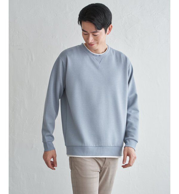 ikka「GOKU楽リップルダンボールクルーネック」|パーカー|サックスブルー