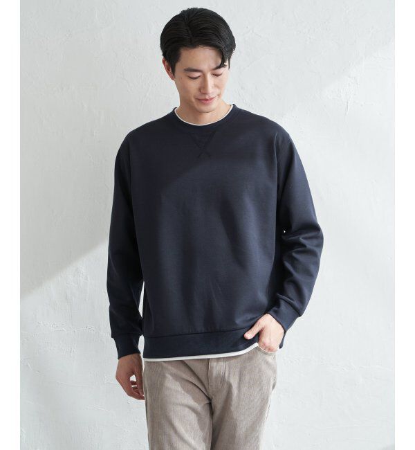ikka「GOKU楽リップルダンボールクルーネック」|パーカー|ネイビーブルー